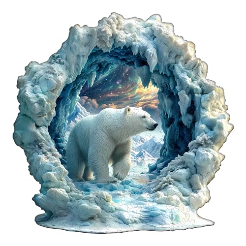 Jigfoxy Holzpuzzle Erwachsene, Eisbär Holz Puzzle Erwachsen,einzigartiges Holztierpuzzle, Familie und Freunde L-34 * 34cm-265pcs von Jigfoxy