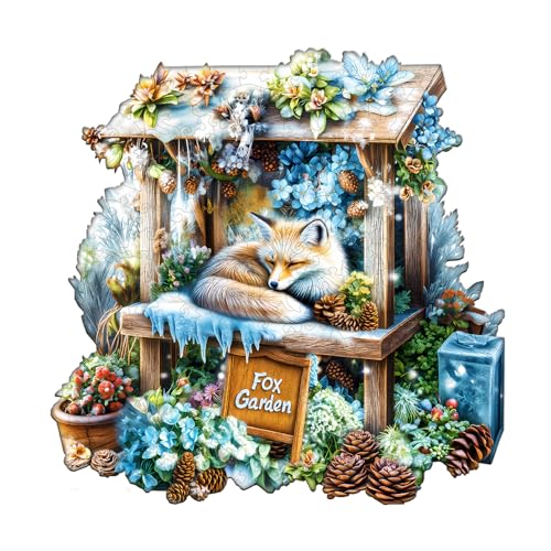 Jigfoxy Holzpuzzle Erwachsene, Fox Garden Holz Puzzle Erwachsen, einzigartiges Holztierpuzzle, Familie und Freunde L-34 * 34cm-280pcs von Jigfoxy