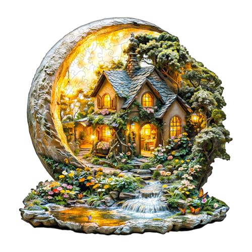 Jigfoxy Holzpuzzle Erwachsene, Garten auf dem Mond Holz Puzzle Erwachsen, einzigartiges Holztierpuzzle, Familie und Freunde L-34 * 34cm-275pcs von Jigfoxy