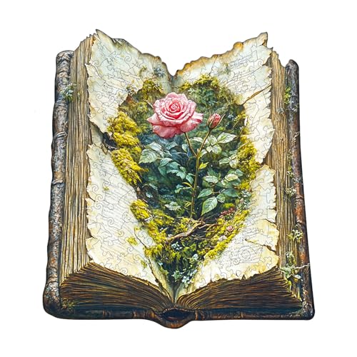Jigfoxy Holzpuzzle Erwachsene,Blumen in und Buch Holz Puzzle Erwachsen, einzigartiges Holztierpuzzle, Familie und Freunde L-34 * 31cm-265pcs von Jigfoxy