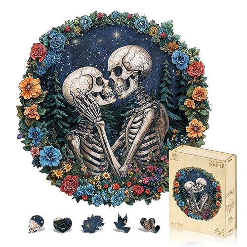 Jigfoxy Holzpuzzle für Erwachsene, Skelett-Paar, Holzpuzzle für Erwachsene, einzigartige Tierform, Holzschnitt-Puzzles für Familie, Freunde, Puzzle-Liebhaber (L-33,8 x 33,3 cm, 272 Stück) von Jigfoxy