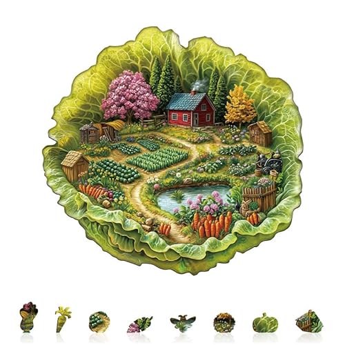 Jigfoxy Holzpuzzles für Erwachsene, 250 Teile Bauernhof in Salat Puzzle, einzigartiges tierförmiges Jigaw-Puzzle für Erwachsene und Jugendliche, kreatives Geschenk mit Premium-Holzbox, 34 x 32,3 cm von Jigfoxy