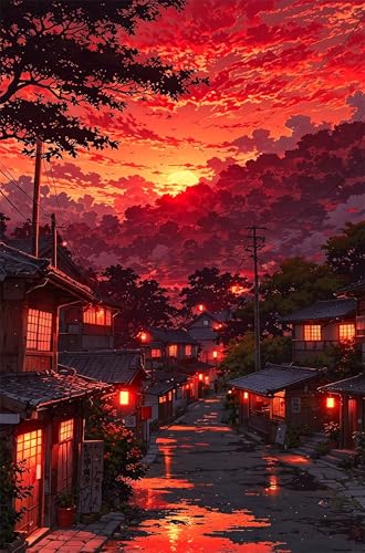 Puzzle 100 Teile, Stadt des Roten Sonnenuntergangs Puzzle für Erwachsene 40 x 28 cm Herausforderndes Rätsel Puzzlespiele für Die Ganze Familie Geschenke für Frauen Männer Puzzles 100 von Jiian