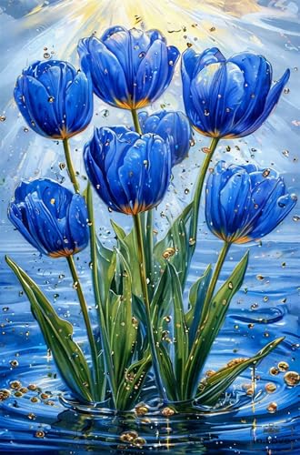 Puzzle 1000 Teile für Erwachsene Blaue Tulpen Impossible Game Pädagogisches Spiel Herausforderndes Rätsel 1000 Teile Puzzles 75 x 50 cm von Jiian