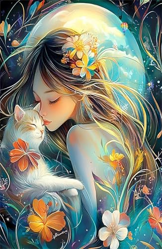 Puzzle 1000 Teile für Erwachsene Blumenkatzenmädchen Impossible Game Pädagogisches Spiel Herausforderndes Rätsel 1000 Teile Puzzles 75 x 50 cm von Jiian