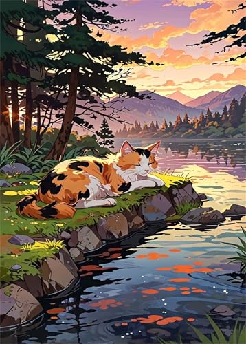 Puzzle 1200 Teile, Baum Katze Fluss Puzzle für Erwachsene 75 x 50 cm Herausforderndes Rätsel Puzzlespiele für Die Ganze Familie Geschenke für Frauen Männer Puzzles 1200 von Jiian