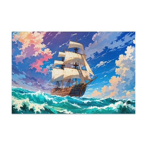 Puzzle 1200 Teile, Meereswellen Segelboot Puzzle für Erwachsene 75 x 50 cm Herausforderndes Rätsel Puzzlespiele für Die Ganze Familie Geschenke für Frauen Männer Puzzles 1200 von Jiian