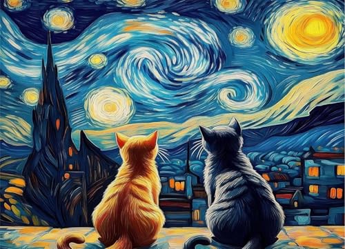 Puzzle 2000 Teile für Erwachsene Sternenhimmel Katze Impossible Game Pädagogisches Spiel Herausforderndes Rätsel 2000 Teile Puzzles 100 x 70 cm von Jiian