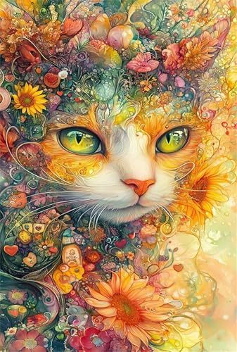 Puzzle 300 Teile für Erwachsene Abstrakte Blumenkatze Impossible Game Pädagogisches Spiel Herausforderndes Rätsel 300 Teile Puzzles 40 x 28 cm von Jiian
