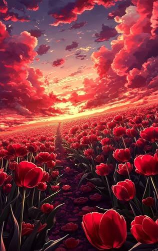 Puzzle 500 Teile, Rote Tulpen Puzzle für Erwachsene 52 x 38 cm Herausforderndes Rätsel Puzzlespiele für Die Ganze Familie Geschenke für Frauen Männer Puzzles 500 von Jiian
