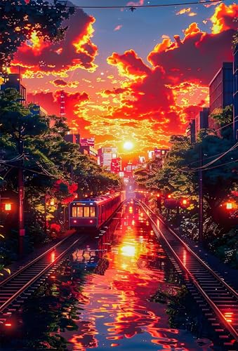 Puzzle 70 Teile für Erwachsene Sonnenuntergangszug Impossible Game Pädagogisches Spiel Herausforderndes Rätsel 70 Teile Puzzles 20 x 15 cm von Jiian