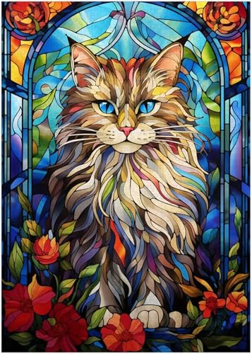 Puzzle 700 Teile, Blumen Katze Tier Puzzle für Erwachsene 52 x 38 cm Herausforderndes Rätsel Puzzlespiele für Die Ganze Familie Geschenke für Frauen Männer Puzzles 700 von Jiian
