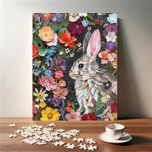 Puzzle 700 Teile, Blumen Tiere Kaninchen Puzzle für Erwachsene 52 x 38 cm Herausforderndes Rätsel Puzzlespiele für Die Ganze Familie Geschenke für Frauen Männer Puzzles 700 von Jiian