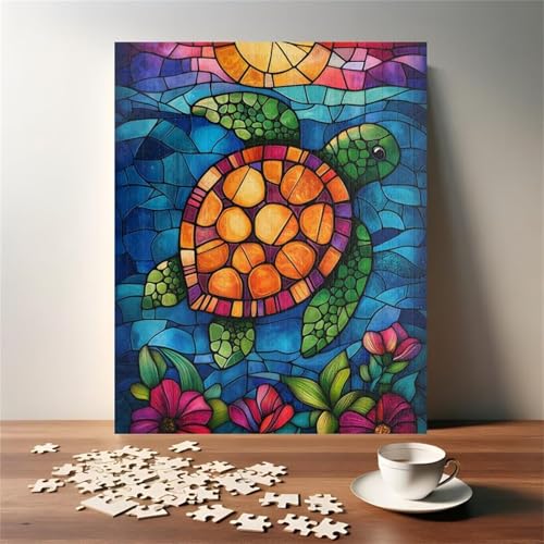 Puzzle 700 Teile, Farbige Glasschildkröte Puzzle für Erwachsene 52 x 38 cm Herausforderndes Rätsel Puzzlespiele für Die Ganze Familie Geschenke für Frauen Männer Puzzles 700 von Jiian