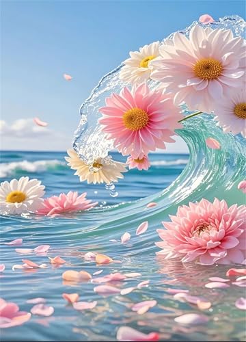Puzzle 700 Teile, Rosa Blumenwellen Puzzle für Erwachsene 52 x 38 cm Herausforderndes Rätsel Puzzlespiele für Die Ganze Familie Geschenke für Frauen Männer Puzzles 700 von Jiian