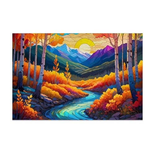 Puzzle 700 Teile, Sonnenaufgang Fluss Bäume Puzzle für Erwachsene 52 x 38 cm Herausforderndes Rätsel Puzzlespiele für Die Ganze Familie Geschenke für Frauen Männer Puzzles 700 von Jiian