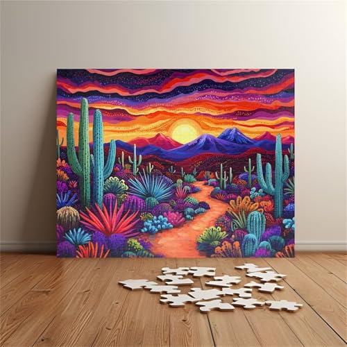 Puzzle 700 Teile, Sonnenaufgang Wüstenkaktus Puzzle für Erwachsene 52 x 38 cm Herausforderndes Rätsel Puzzlespiele für Die Ganze Familie Geschenke für Frauen Männer Puzzles 700 von Jiian