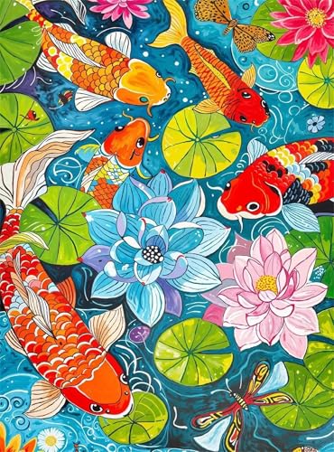 Puzzles für Erwachsene 1000 Teile Lotusblume Koi 75 x 50 cm Puzzle Erwachsene Klassische Puzzles Pädagogisches Spiel Impossible Herausforderung 1000 Teile Puzzle von Jiian