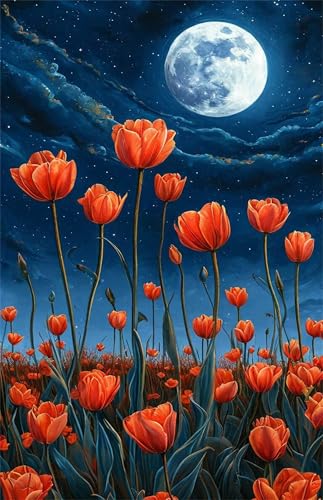 Puzzles für Erwachsene 120 Teile Orange Tulpen Mond 25 x 20 cm Puzzle Erwachsene Klassische Puzzles Pädagogisches Spiel Impossible Herausforderung 120 Teile Puzzle von Jiian