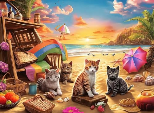 Puzzles für Erwachsene 120 Teile Sonnenaufgang Strand Katze 25 x 20 cm Puzzle Erwachsene Klassische Puzzles Pädagogisches Spiel Impossible Herausforderung 120 Teile Puzzle von Jiian