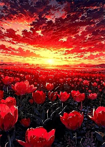 Puzzles für Erwachsene 70 Teile Sonnenaufgang Rote Tulpe 20 x 15 cm Puzzle Erwachsene Klassische Puzzles Pädagogisches Spiel Impossible Herausforderung 70 Teile Puzzle von Jiian