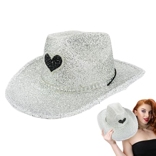 Jiimhte Glitzer-Cowboyhut für Herren, glitzernder Disco-Cowboyhut, Cosplay-Requisiten, Kostümzubehör für Halloween, Geburtstagsparty von Jiimhte