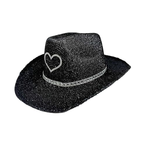 Jiimhte Glitzernder Cowboyhut | Westernhut mit breiter Krempe, glitzernd | Party-Kopfbedeckung, Kostümzubehör, Cosplay-Requisiten für Männer und Frauen von Jiimhte
