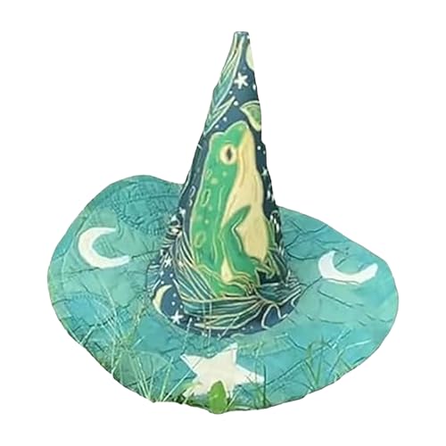 Jiimhte Halloween-Hexenhut | Volkskunst, Halloween-Hexenhut für Damen, Landschaft, Party, Kopfbedeckung für Auftritte, Bühne, Cosplay, Fotografie, Events, Party, Maskerade, Süßes oder Saures von Jiimhte