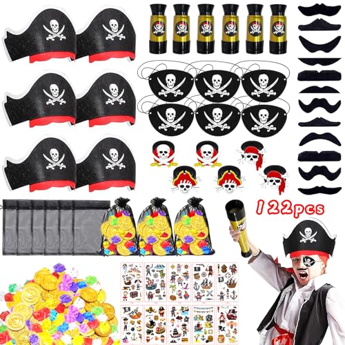 122Pcs Piraten Party Mitgebsel Kindergeburtstag,Piratenhut,Piraten Teleskop,Piraten Augenklappe,Goldmünzen Edelsteine,Piraten Party Deko Karneval Halloween Preise Geschenke für Junge Mädchen 122Pcs Piraten Party Mitgebsel Kindergeburtstag,Piratenhut,Piraten Teleskop,Piraten Augenklappe,Goldmünzen Edelsteine,Piraten Party Deko Karneval Halloween Preise Geschenke für Junge Mädchen von Jikekiroto