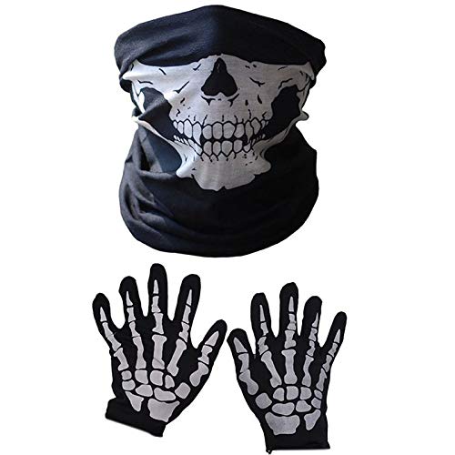 Jiklophg Maske Scary Skull Chin Maske Skeleton Ghost Hand Schuhe für Performances, Partys, Dress Up, Festivals (3 StüCk/Set) von Jiklophg