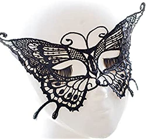 Jilibaba Damen Schmetterling Form Spitze Maske Reizvolle Schleier Maske Spitze Cosplay Venezianische Halloween Kostüm Party Maskerade Maske Schwarz von Jilibaba