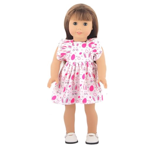Jilibaba Puppenkleidung, Osterhasen-Ei-Druck, Kleid, lässige Outfits, Kostüm-Zubehör für 46 cm amerikanische Mädchenpuppen (1 Stück) - #1 von Jilibaba