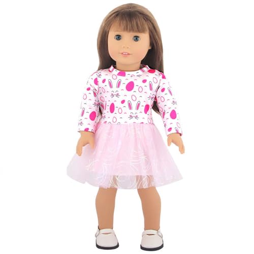 Jilibaba Puppenkleidung, Osterhasen-Ei-Druck, Kleid, lässige Outfits, Kostüm-Zubehör für 46 cm amerikanische Mädchenpuppen (1 Stück) - #3 von Jilibaba