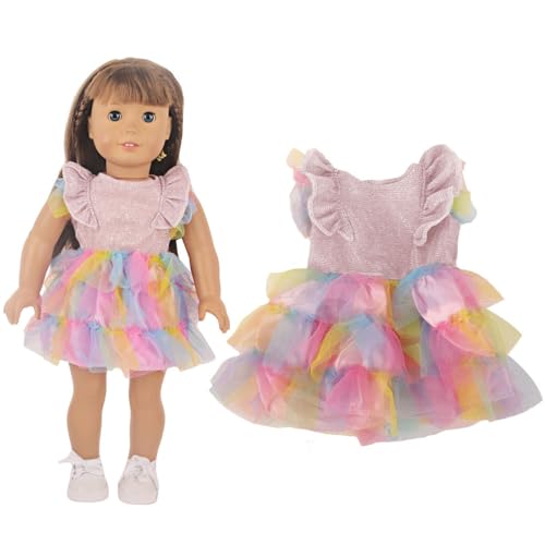 Jilibaba Puppenkleidung, Regenbogenfarben, glitzerndes Kleid, Freizeitkleid, Outfits, Kostümzubehör für 46 cm große American Girl Puppen (1 Stück) - (#1) von Jilibaba