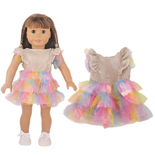 Jilibaba Puppenkleidung, Regenbogenfarben, glitzerndes Kleid, Freizeitkleid, Outfits, Kostümzubehör für 46 cm große American Girl-Puppen (1 Stück) - (#3) von Jilibaba