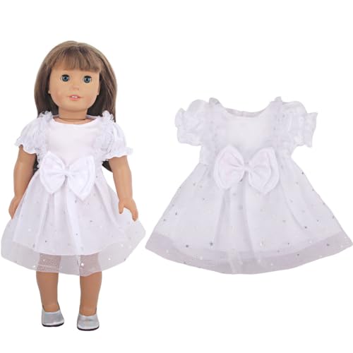 Jilibaba Puppenkleidung, Schleife, Gaze-Kleid, Freizeitkleid, Outfits, Kostüm-Zubehör für 46 cm große American Girl-Puppen, 1 Stück, Weiß von Jilibaba