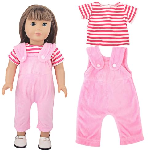 Jilibaba Puppenkleidung, gestreiftes T-Shirt und Hose, lässiges Outfit, Kostümzubehör für 46 cm große American Girl Puppen (2 Stück) - #2 von Jilibaba