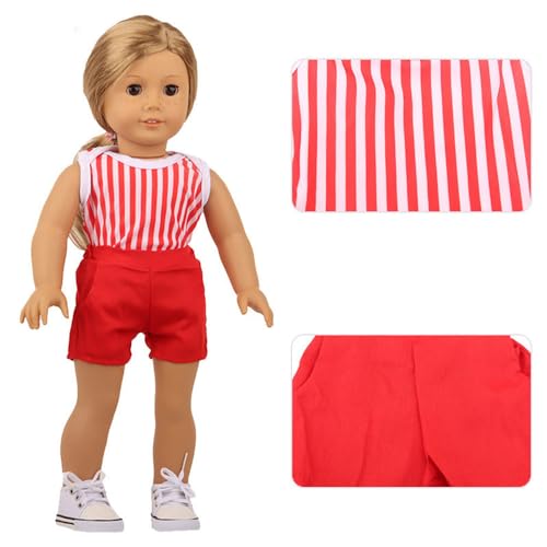 Jilibaba Puppenkleidung rot gestreiftes T-Shirt Shorts Casual Outfits Kostüm Zubehör für 46 cm American Girl Puppen (2 Stück) von Jilibaba