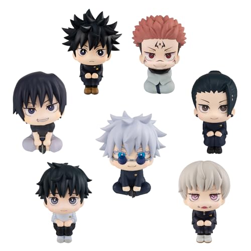 7PCS JJK Figur Gojo Satoru/Geto Suguru/Inumaki Toge Anime Look Up Figur Q Version Figur Sitzende Position Modell 10CM Kuchen Dekoration Geschenke für Fans von Jilijia