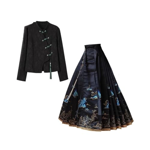 Hanfu-Rock mit Pferdegesicht, Weberei, goldener Rock, Anzug, chinesischer Stil, Hanbok Wan li Jiangshan, chinesisches Lied Ming-Dynastie, Mamian-Kleid von Jilijia