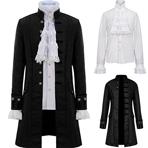 Herren Steampunk Renaissance Uniform Set Trenchcoat Viktorianische Edwardianische Vintage Jacke Frock Pirat Vampir Cosplay Kostüm Outfits, Schwarz , S von Jilijia