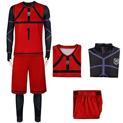 Jilijia Anime Blue Lock Cosplay Kostüm Isagi Yoichi Outfit Fußball Fußball Training Uniform Full Set Halloween Weihnachten Dress Up Sportswear Anzug für Aldult Kinder, Rot Nr. 1, M von Jilijia