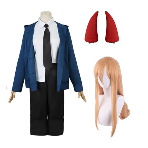 Jilijia Anime Chainsaw Man Cosplay Outfit Kostüm Power Cosplay Kostüm Damen Blau Jacke Uniform Halloween Karneval Anzug Jilijia Anime Chainsaw Man Cosplay Outfit Kostüm Power Cosplay Kostüm Damen Blau Jacke Uniform Halloween Karneval Anzug von Jilijia