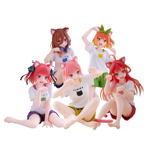 Jilijia Anime-Figuren, die Quintessentiellen Quintuplets, Nakano Miku/Nakono Yotsuba, Charaktermodelle, niedliche Katze, Styling, Desktop-Dekoration, Ornamente, PVC-Kollektion, Geschenk, 5 Stück von Jilijia