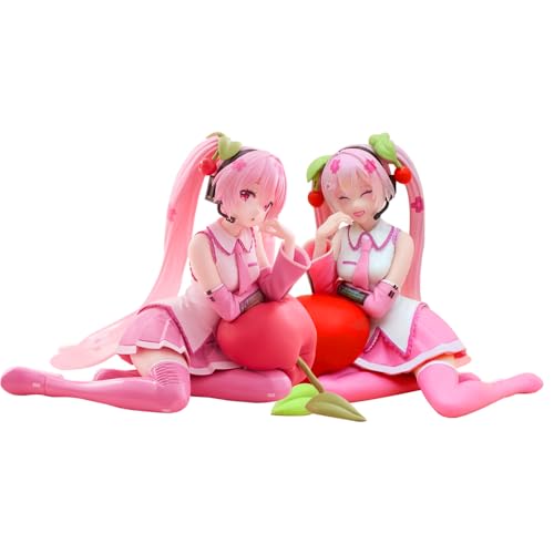 Jilijia Anime Miku Figur Miku Kirsche Kissen Modell Sitzende Pose Statue PVC Karikatur Figur Desktop Dekoration Sammlungen Geschenke für Fans 2PCS von Jilijia