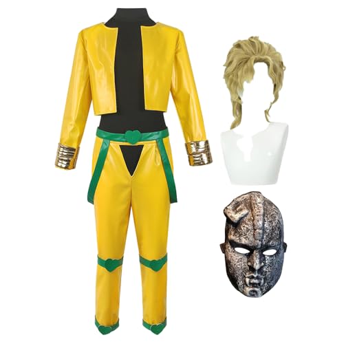 Jilijia Dio Brando Cosplay-Kostüm, Anime-Steinmaske, Cosplay, Uniform, Anzüge mit Perücke, komplettes Set, gelber Mantel, Hose, Outfits für Halloween, Kanivalparty Jilijia Dio Brando Cosplay-Kostüm, Anime-Steinmaske, Cosplay, Uniform, Anzüge mit Perücke, komplettes Set, gelber Mantel, Hose, Outfits für Halloween, Kanivalparty von Jilijia