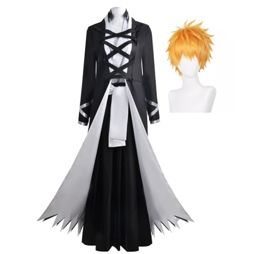 Jilijia Kurosaki Ichigo Cosplay Kostüm mit Perücke Anime Kimono Kostüme Full Set Halloween Karneval Party Schwarz Samurai Kleidung von Jilijia