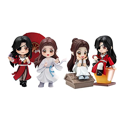 Jilijia Tian Guan Ci Fu Actionfigur Xie Lian/Hua Cheng/San Lang Q-Version, Clayman-Figur, 8–9 cm, PVC, Cartoon-Charakter, Modell, Anime-Merch, Statue, Geschenk, 4 Stück von Jilijia