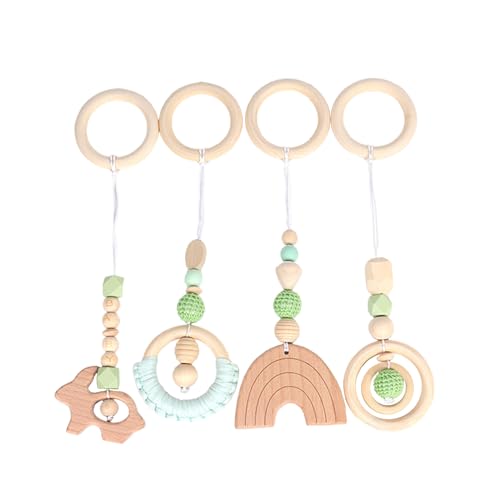 Jilskl Arch Baby Toys from 0 Months, Pendant Toy Set, Pack of 4 Wooden Play Arch, Gym Pendant Toy, Suitable for Baby Seats, Prams, and Car Seats, Green von Jilskl