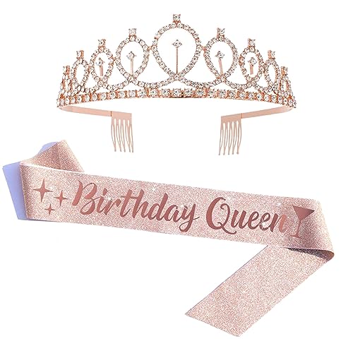 Jilskl Geburtstags Krone, Birthday Girl Krone Rose Gold, Mädchen Kristall Tiara, Tiara Kristallkrona Mit Birthday Queen, Geburtstags Krone und Schärpe, für Zubehör Geburtstagsfeiern, Geschenke Jilskl Geburtstags Krone, Birthday Girl Krone Rose Gold, Mädchen Kristall Tiara, Tiara Kristallkrona Mit Birthday Queen, Geburtstags Krone und Schärpe, für Zubehör Geburtstagsfeiern, Geschenke von Jilskl